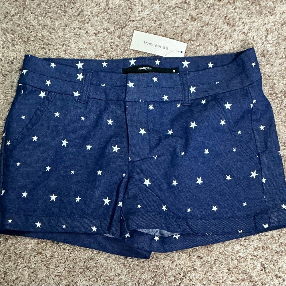 Francescas Harper Blue Star Patterned Shorts Blue Denim Sm